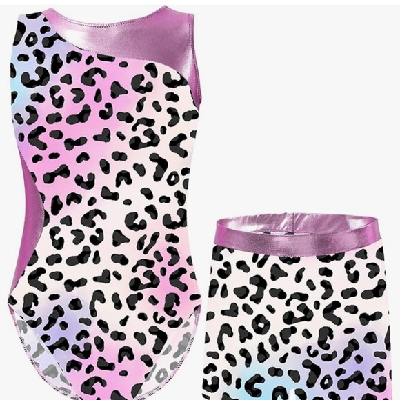 NWT- Girls 12 -2 piece leopard print swimsuit⭐️ bodysuit, or gymnastics🔥 leotard - Picture 5 of 11